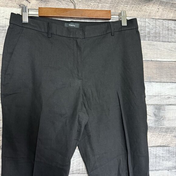 Theory Tailor Trouser C_ECO Linen Blend Pants Womens Size 6 Black Cropped - Picture 10 of 10